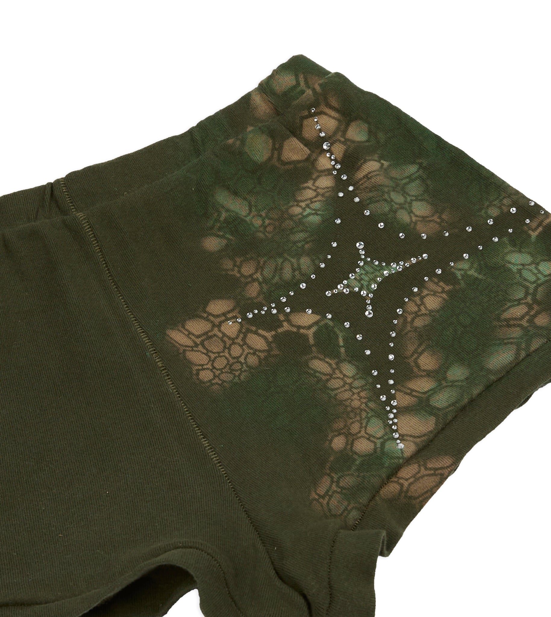 Khaki Hotshot Hotpants - Airbrushed Star Print with Rhinestone Detail